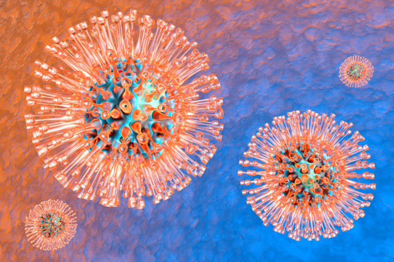 A medical visualization of a group of Herpes Viruses. 3D Illustration.